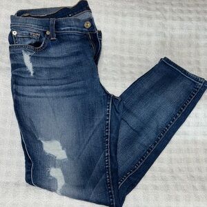 7 For All Mankind Blue Skinny Jeans Distressed Vintage